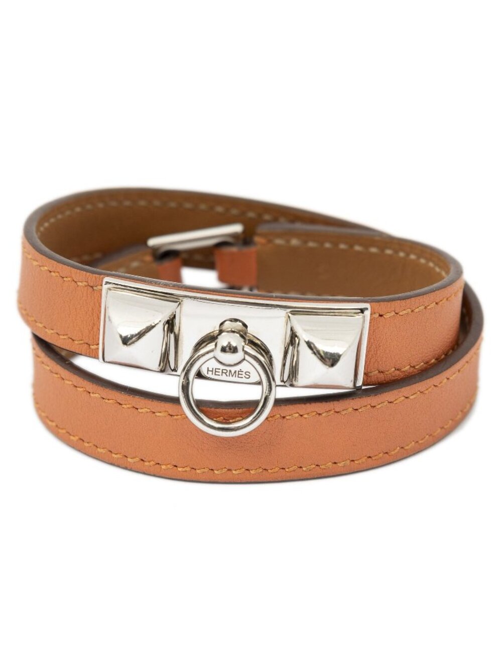 Hermes Rivale Double Tour Bracelet Orange Swift Leather